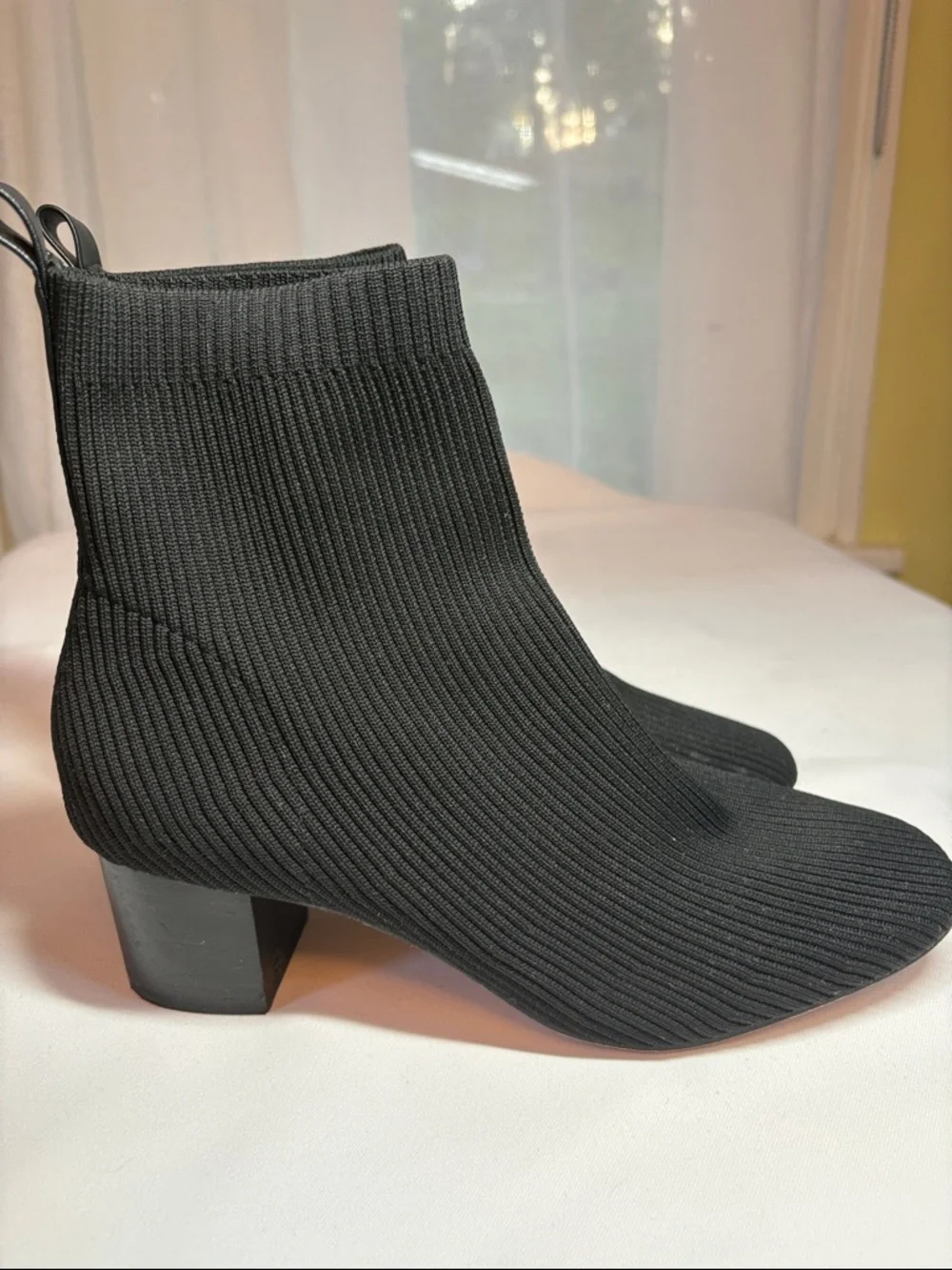 Joie Black Textile Ribbed Knit Ankle Boots Size 7.5
